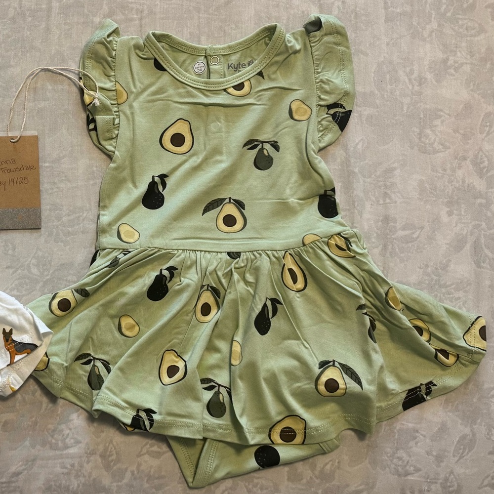 NWT Kyte Baby Avocado Bodysuit Twirl Size 18-24 Months